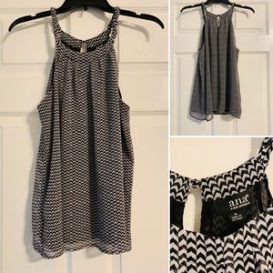 A.N.A. Black+White Chevron Halter Top, Size M